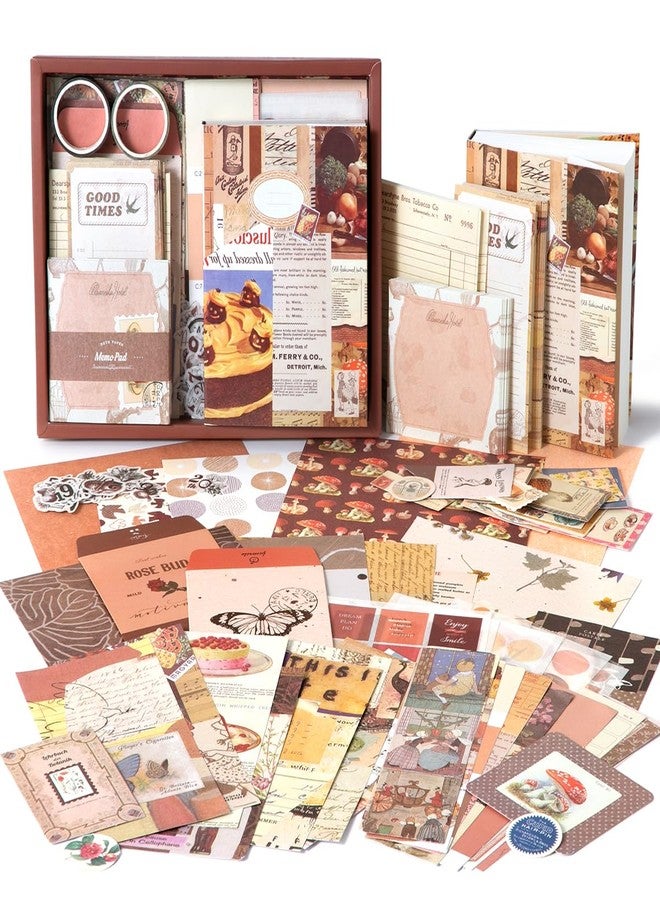 Niwlix Scrapbook Kit with A6 Grid Notebook, Bullet Junk Journals, DIY Gift Aesthetic Journaling Supplies for Teen Girl Women (Brown Kit) - Image 1